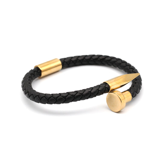 Camilo Black & Gold Leather Bracelet